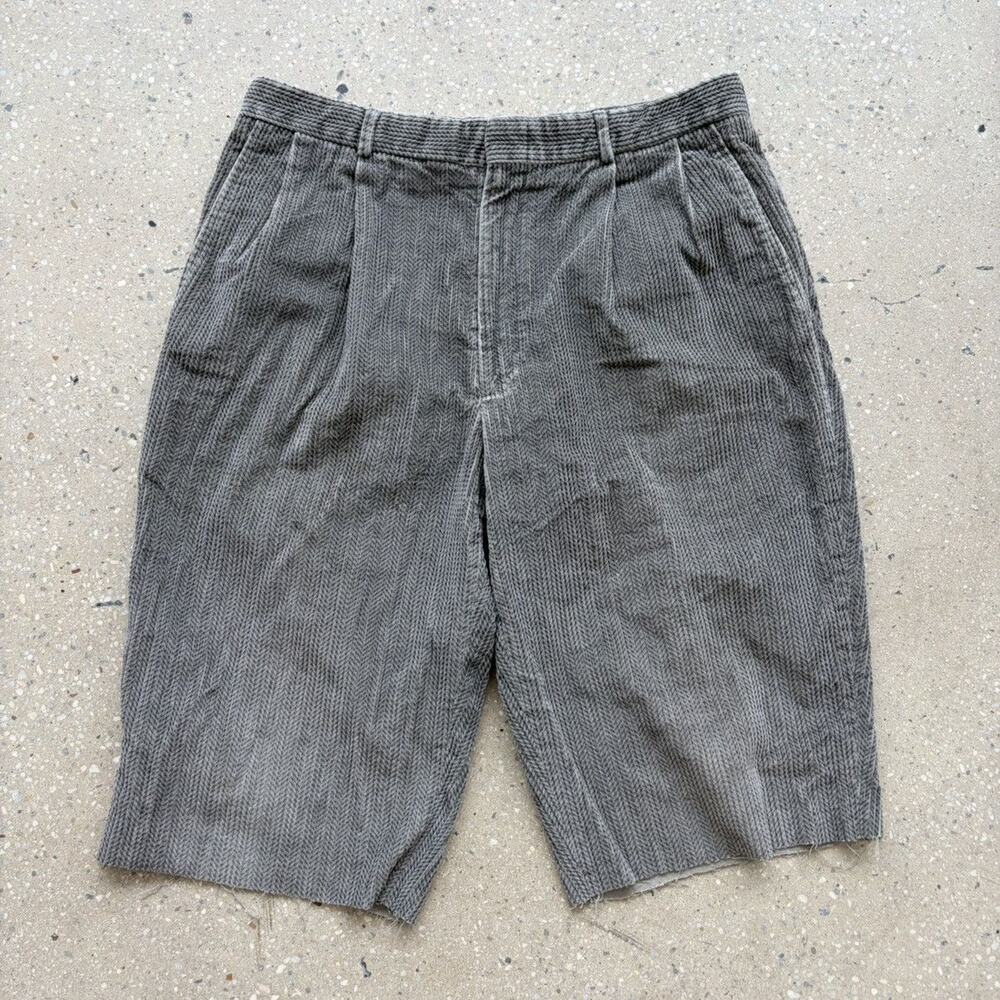 Vintage 90s Lands End Grey Pleated Corduroy Shorts 34x14